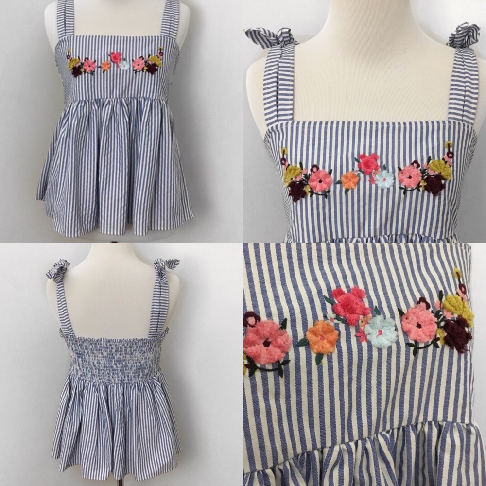 ZARA Embroidered Tie Strap Tank Top